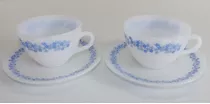 2 Antigas Xícaras De Chá Em Opalina Termo Rey - Flor Azul