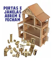 Casa Casinha Boneca Polly Pocket + 27 Mini Móveis Mdf Crú