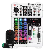 Mesa De Som 3 Canais Player Multicolor T0302 Mixer Taramps T 0302 Equalizador Mp3 Usb Fm Bluetooth 72 Efeitos Rgb Led 12v