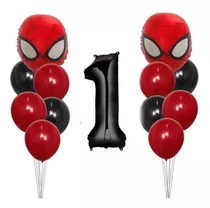 Combo Deco Spiderman Globo Cabeza De 45cm Feliz Cumpleaños 