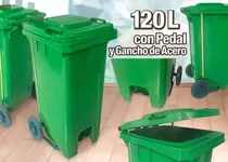 Papelera O Contenedor 120 Litros Con Pedal, Tapa Y Ruedas