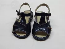 Antiguos Zapatos Sandalias Para Nena Charol Color Negro T 17