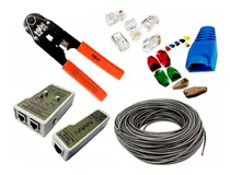 Kit Cable Utp Cat 5e Ponchadora Tester Conectores Boots Rj45