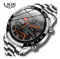 Lige - Reloj Inteligente Para Hombre Bluetooth, Impermeable Color De La Caja Negro Color De La Correa Plateado Color Del Bisel Negro