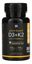D3 125mcg + K2 100mcg Con Aceite De Coco Plant Based 60 Caps