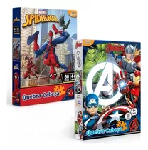 Kit 2 Super Quebra Cabeças Vingadores Homem Aranha Infantil