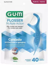 Gum Flosser Fio Dental Com Haste Multiple Action 40 Unidades Sabor Menta