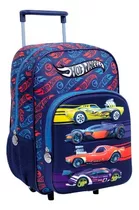 Mochila Con Carro 14 Hot Wheels 3d (6365) Color Azul Diseño De La Tela Liso