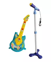 Kit Com Guitarra E Microfone Musical Infantil Importway Azul