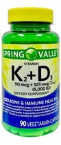 Vitamina K2 + D3 (90 Cápsulas Veganas) Spring Valley Sabor Sin Sabor