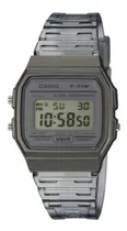 Reloj Pulsera Casio Collection F-91 De Cuerpo Color Gris, Digital, Para Hombre, Fondo Gris, Con Correa De Resina Color Transparente Y Gris, Dial Negro, Minutero/segundero Negro, Bisel Color Gris Y Heb