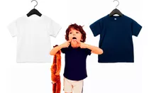 2 Camisetas Manga Curta Infantil Branco E Marinho Unissex