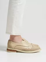 Zapatos Acordonados Bajos Mocasines Beige Crema De Cuero