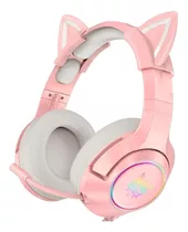 Auriculares Gamer Onikuma K9 Pink Orejas Gato Color Rosa Pc Play Con Luz Led