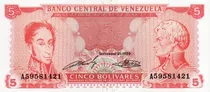 Billete 5 Bolívares 21 De Septiembre 1989 Serial A8