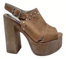 Sandalias Plataformas Tachas Zapatos Mujer Cuero Moda 1260pm