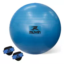 Bola Pilates 55 Cm Muvin - Até 300 Kg - Com Bomba E Luva Eva Cor Azul