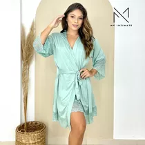 Robe Hobby Roupão Feminino Noiva Renda Luxo Hobe