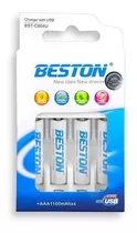 Cargador Beston Con Baterías Recargables Aaa 4x1100mah Itech