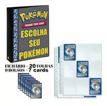 Pasta Fichário Cartas Pokémon + 20 Folhas + 7 Cards Original