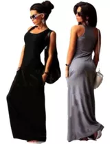 Vestido Largo De Mujer Con Bolsillos Maxi Faldas Art870 