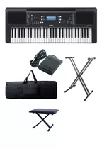 Teclado Yamaha Psr-e373 Adaptador +base +pedal +forro+ Silla