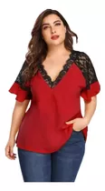 Blusa Formal De Talla Grande Xl Mujer Con Volantes Y Encaje