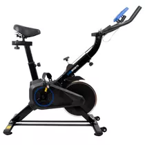 Bicicleta Estatica Fija 6 Kg Para Spinning Cardio Fitness Color Negro Con Azul Manubrio Y Asiento Ajustables Peso Soportado 100 Kg Funciones De Velocidad Distancia Tiempo Calorias Hogar Gimnasio