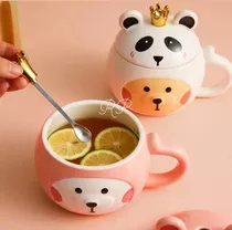 Taza O Tazon De Cerámica Oso Panda Con Tapa De Rey 400ml 