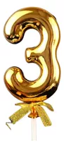 Cake Topper Dorado Numero 3 Acrilico Tipo Vela