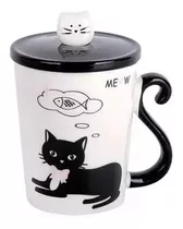 Tazón De Gato Con Mango Cola De Gato +tapa Y Cuchara Mug Cat