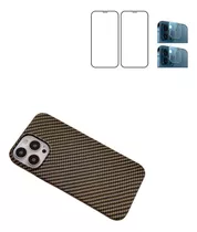 Funda Para iPhone 13 12 Fibra De Carbono +vidrio Templado