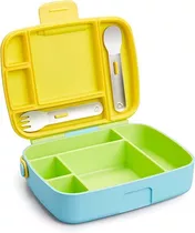 Lancheira Bento Box Com Talheres Amarelo/verde/azul - Munchk Cor Amarelo Liso