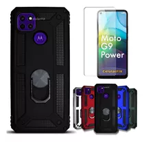 Funda P/ Moto G9 Power, Uso Rudo Con Anillo Sujetador + Mica