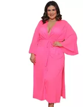 Saída De Praia Longa Vestido Canga Manga Kimono Plus Size