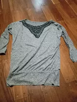 Remera Manga Larga Gris .broderi Negro T M