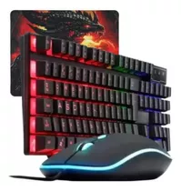 Kit Teclado E Mouse Gamer Semi Mecânico Rgb Led 3200 Dpi  