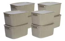 Cesto Canasta Con Tapa Tipo Rattan X8 Color Beige