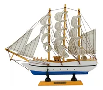 Miniatura Barco Veleiro De Madeira 30cm Branco P Entrega