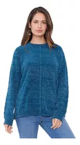 Sweater Mujer Chenille Lurex Petroleo Corona