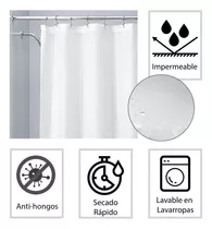 Cortina Para Baño Ducha Blanca 1.95m Alto Tela Teflon 82049