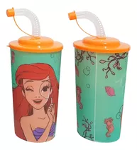 Vasos Plastico Ariel La Sirenita 30 Piezas Tapa Popote