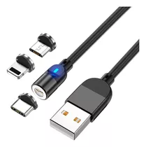 Cable Usb Magnetico 3 En 1 Carga Rapida Alta Calidad Color Negro