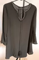 Vestido Amplio Corto Negro Mangas Oxford 