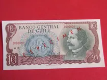 Billete Chile 10 Escudos Especimen Año 1962 Unc Muy Escaso