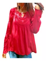 Camisa Blusa Mujer Fresca Bordada Talle Real Caro-r