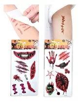 Tatuajes Temporales Heridas Halloween 2 Laminas 