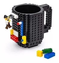 Taza Negra Con Bloques De Construcción + Monito