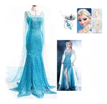 Frozen Adulto Elsa Princess Dress Vestido Halloween+peruca