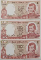 3 Billetes Chile 10 Pesos Bar/moli Correlativos(bb154